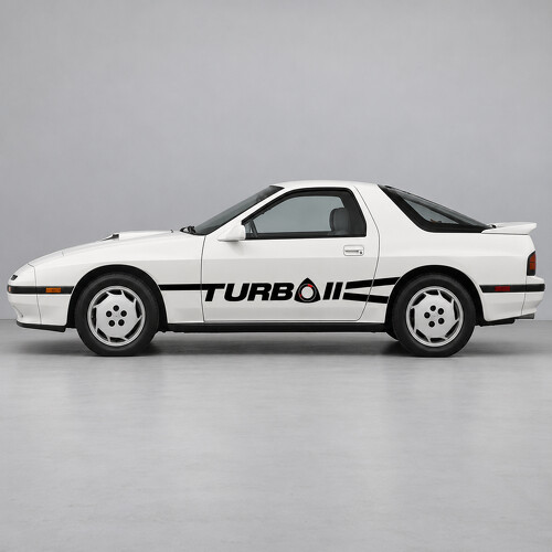 Rotary Turbo Ribbon Streifen Seiten-Vinyl-Aufkleber für Mazda RX-7 Turbo II FC Serie 4 Zweisitziges Coupé 1987