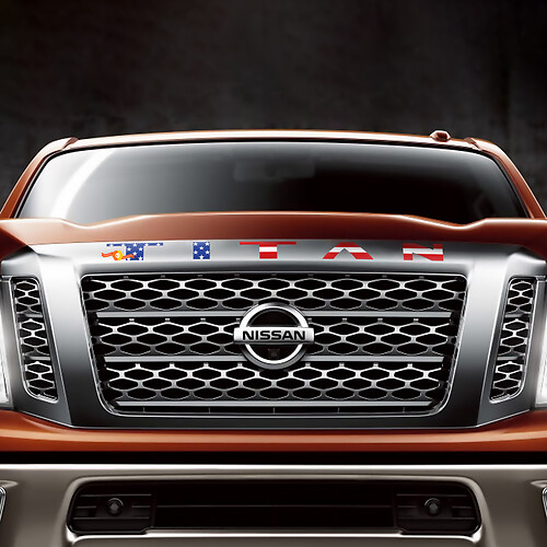 Markenbeschriftung ist ein USA-Flaggen-Stil Motorhauben-Vinylaufkleber für Nissan Titan