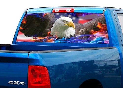 Bald Eagle USA Flag Aufkleber für Heckscheibe eines Pickup Trucks