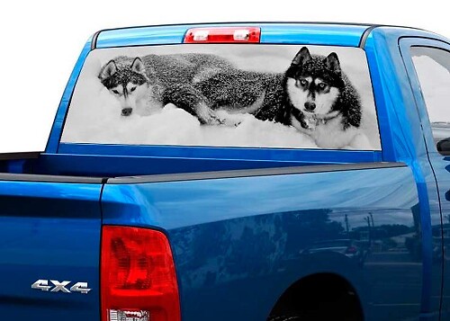 Zwei Wölfe im Schnee Heckscheiben Vinylaufkleber