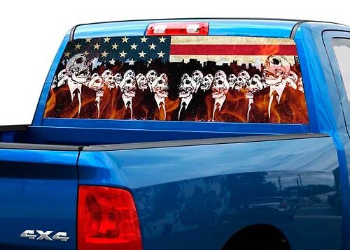 Flammende Skelette USA-Flagge Heckscheibenaufkleber für Pickup-Truck