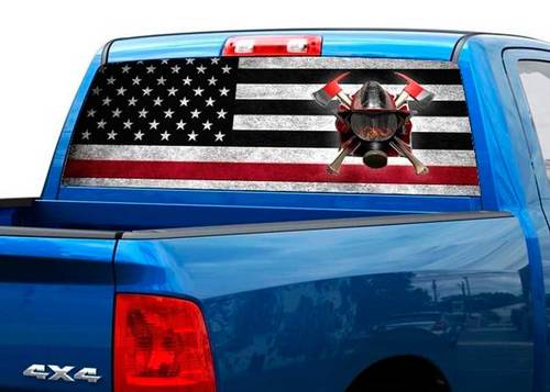 US-Feuerwehrmann USA-Flagge Grafik-Aufkleber für Heckscheibe, LKW, SUV, Pick-up