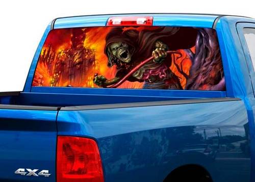 Totenkopf grün Tod in Flamme Heckscheibe Aufkleber Aufkleber Pickup Truck SUV Auto