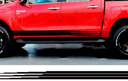 Vinyl-Aufkleber Set mit Dreifach-Verjüngten Seitenstreifen für Toyota Hilux