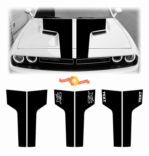 Custom Text T/X Dual Racing Stripe Kit Motorhauben-Vinylaufkleber für Dodge Challenger 2009-2014