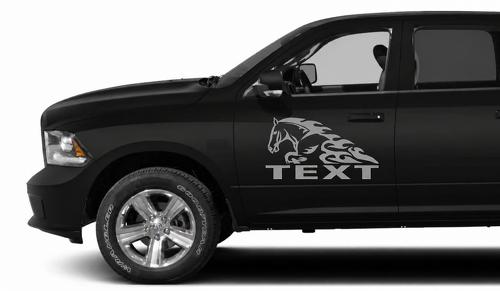 Individuelle Schrift Pferd in Flammen Tür Vinyl-Aufkleber Set für Dodge Ram 1500