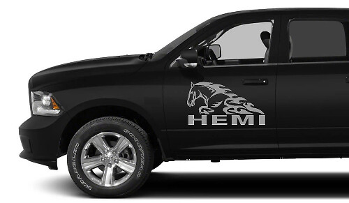 Pferd im Flammen-Hemi-Stil Tür Vinyl Aufkleber Set für Dodge Ram 1500