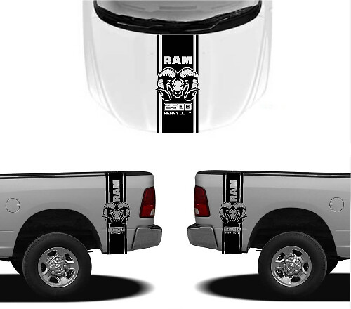 HEMI-Stil Motorhaube und hintere Seitenstreifen Vinyl-Aufkleber-Kit für Dodge Ram 1500 2500