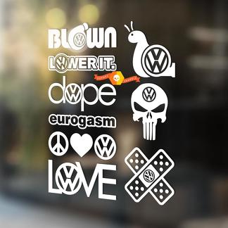 Euro-Vinyl-Aufkleber, 9 Stück, Volkswagen VW Illest Eurogasm Hellaflush dope Love