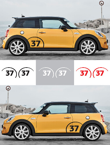 Benutzerdefinierter Racing-Nummern Kotflügel Vinyl-Aufkleber Satz für Mini Cooper