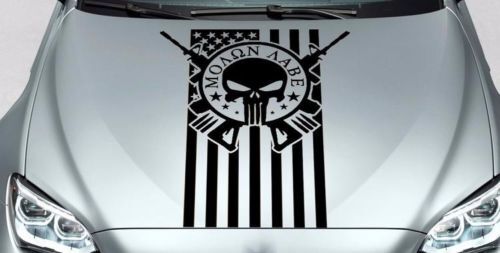 Punisher-Schädel Molon Labe US-Flagge Motorhauben-Vinylaufkleber