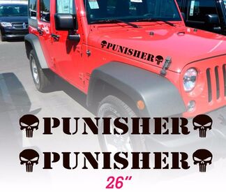 Set mit 2 Punisher-Schädelhauben-Vinyl-Aufklebern für WRANGLER RUBICON SAHARA
