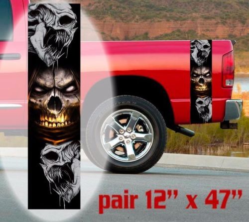 Three Skulls Stripes Seitenvinyl-Aufkleberkit für Dodge Toyota Chevy GMC Trucks
