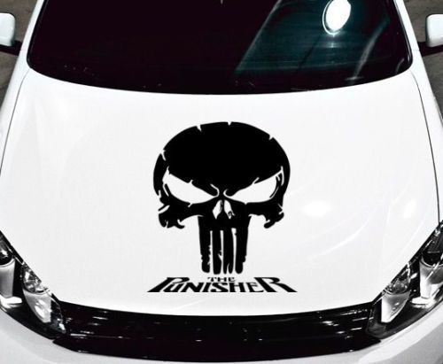 Punisher Skull – Wörter Vinyl-Aufkleber auf der Motorhaubenseite für Pkw-LKW