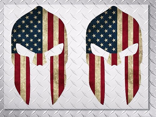 Abgenutzte USA-Flagge Spartanischer Helm Vinyl-Aufkleber Paar