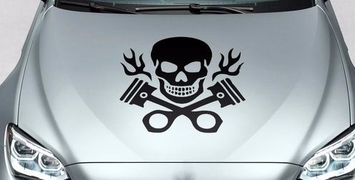 Totenkopf und gekreuzte Kolben mit Flammen Motorhaube Körper Logo Vinyl Aufkleber Abziehbilder