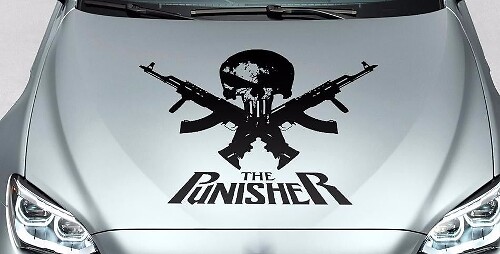 PUNISHER Totenkopf - Wörter GUN Motorhaube Seitenvinylaufkleber für Auto Geländewagen SUV
