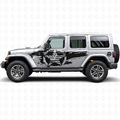 Abgenutztes USA-Flaggenstern-Seiten-Vinylaufkleber-Set für Jeep Wrangler