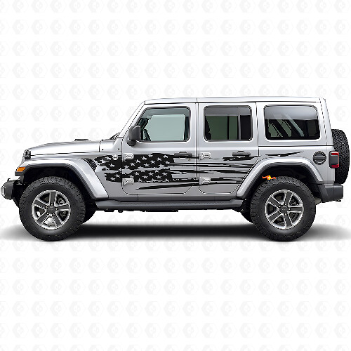 Abgenutztes amerikanisches Flaggen-Seiten-Vinyl-Aufkleberset für Jeep Wrangler