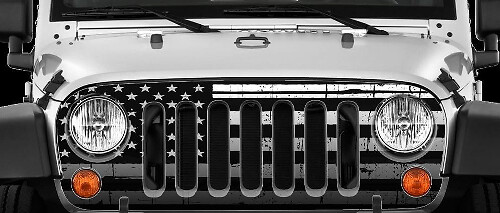 Abgegriffener US-Flaggen-Aufkleber für die Frontgrillblende des Jeep Wrangler JK 2007-2018