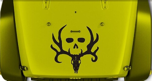 Zwei Totenkopf-Geweih-Motorhauben-Vinylaufkleber für Jeep Wrangler