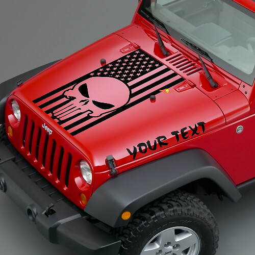Punisher Skulls & USA Flag Hauben Vinyl-Aufkleber für Jeep Wrangler