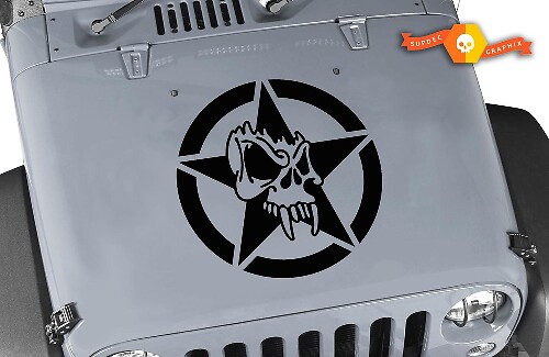 Skull Military Star Haubenaufkleber aus Vinyl für Jeep Wrangler