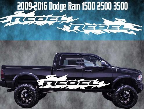 2009–2016 Dodge Ram Rebel Vinyl-Aufkleber Grafik Racing Rebel 4 x 4 Truck Stripe