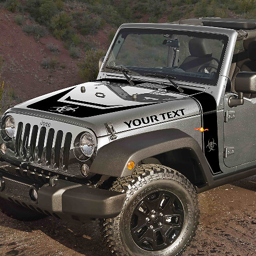 Biohazard-Stil Streifen Motorhaube Blackout Vinylaufkleber-Set für Jeep Rubicon