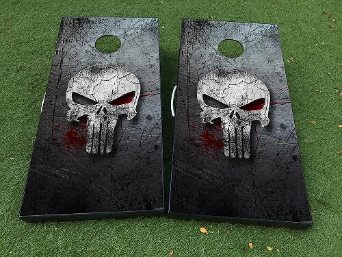 Punisher-Stil Schädel Cornhole-Brett Vinylfolie Aufkleber Set