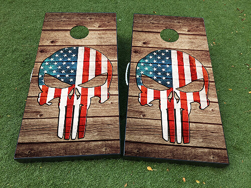 Punisher-Stil USA Flagge Totenkopf Cornhole-Brett Aufkleber Set