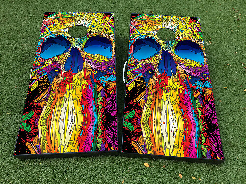 Buntes Schädel-Cornhole-Brett Vinyl-Aufkleber-Set