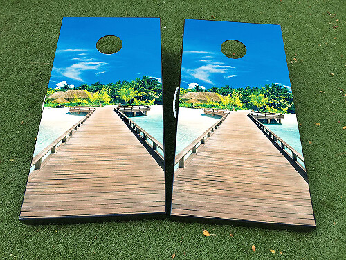 Tropisches Strand-Cornhole-Brett Vinyl-Folienaufkleber-Set