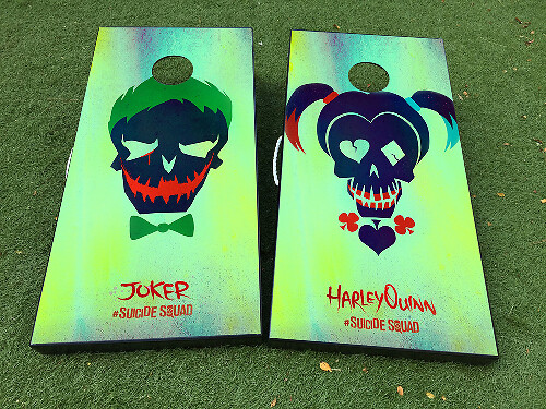 Harley Quinn und Joker inspiriertes Cornhole-Brett Vinyl Wrap Aufkleber-Set