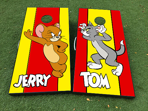 Tom und Jerry Cartoon Cornhole Brett Vinyl Wrap Aufkleber Set mit matter Laminierung