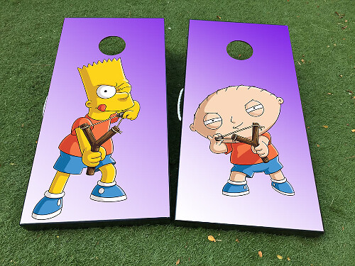 Bart Simpson und Stewie Cartoon Cornhole Brett Vinyl Wrap Aufkleber Set