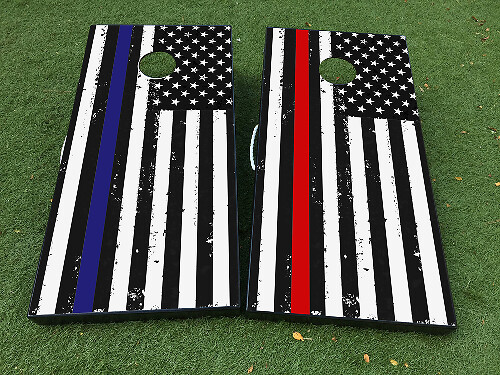Abgenutzte amerikanische Flagge Thin Blue and Red Line Cornhole-Board-Aufkleber-Set