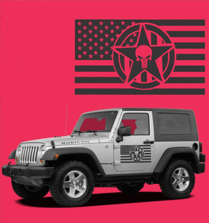 Amerikanische Flagge Star Punisher Türaufkleber aus Vinyl, passend für Wrangler TJ LJ JK CJ Military