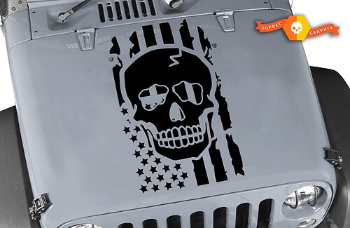 Distressed Skull Flagge Motorhaube Vinyl Aufkleber Aufkleber Jeep USA Punisher Dodge SF1