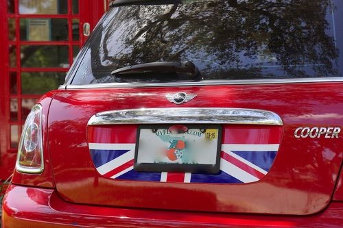 Mini Cooper S R56 Kofferraumgrafik – Aufkleber mit englischer Flagge in Rot, Weiß, Blau