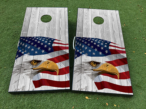 Set mit American Eagle Flagge Holzstruktur Cornhole-Board-Aufklebern