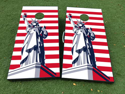 Freiheitsstatue USA Amerikanische Flagge Cornhole Brettspiel Aufkleber Vinylfolie mit laminierter Folie