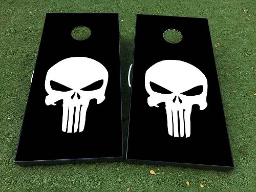 Schwarz-Weiß Punisher-Style Totenkopf Cornhole-Brett Vinylfolie Aufkleber-Set