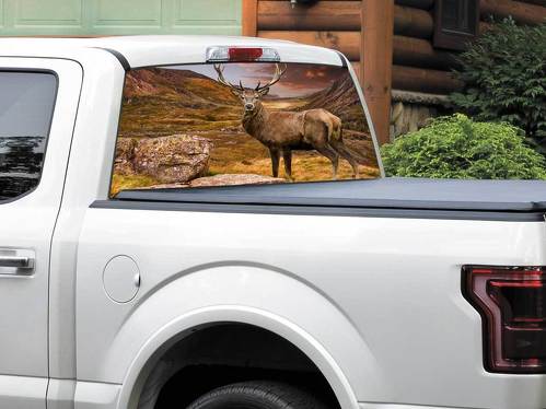 Hirsch und Berge schöne Natur Heckscheibenaufkleber Pick-up Truck SUV Auto jeder Größe