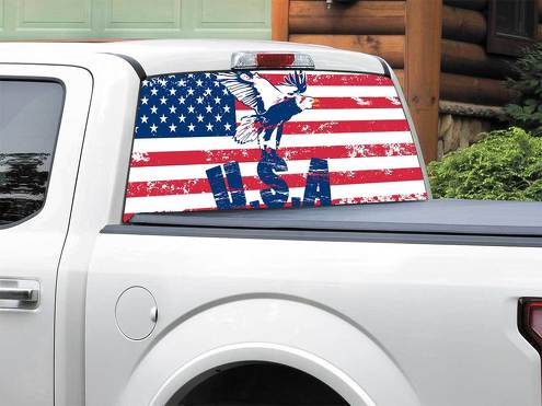 USA-Flagge Glatzköpfiger patriotischer Distressed-Stil Heckscheiben-Aufkleber, Aufkleber, Pick-up-Truck, SUV, Auto jeder Größe