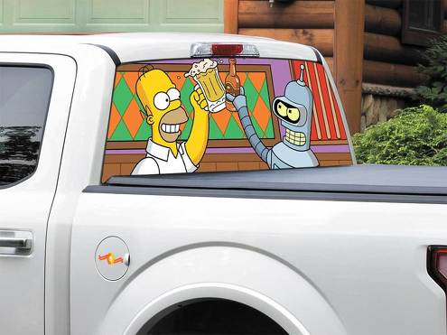 Bender Futurama Homer Simpson-TV zeigt Heckscheiben-Aufkleber, Pick-up-Truck, SUV, Auto jeder Größe