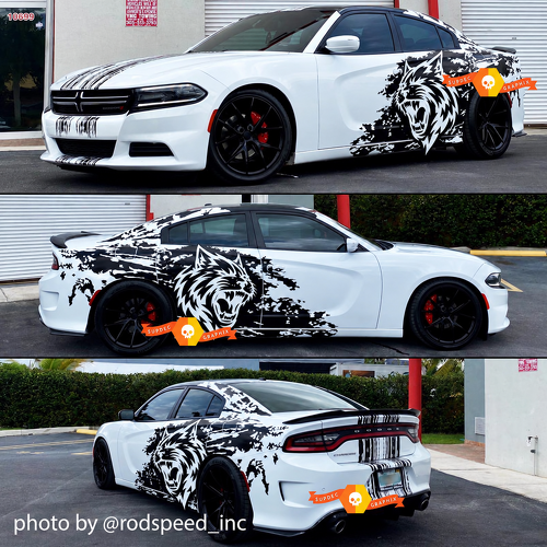 Custom Cat Head Distressed Stripe Pattern Komplettsatz Vinylaufkleber für Dodge Charger
