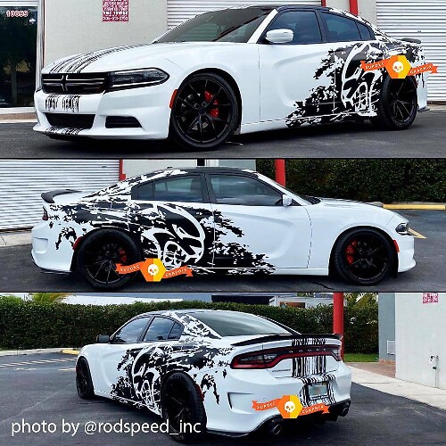 Hellcat Grunge Stil Komplettes Streifen-Vinyl-Aufkleber-Kit für Dodge Challenger & Charger