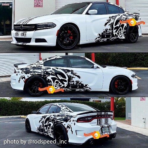 Dodge Challenger oder Charger SRT Hellcat Splash Grunge Streifen Kit Hell Cat Vinyl Aufkleber Decal Grafik
