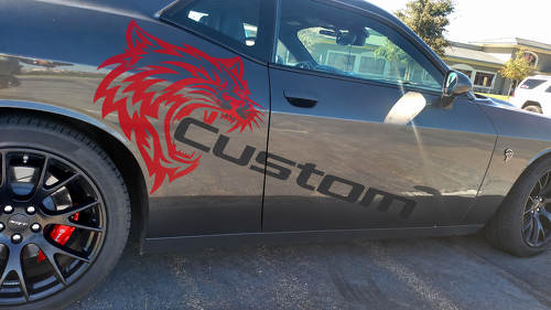 Custom Cat Head Two Color Pair — Vinylaufkleber (Seite) für Dodge Challenger